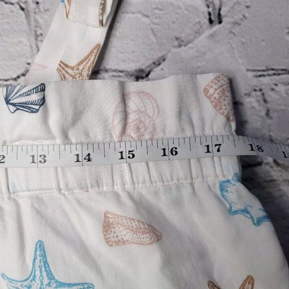 Loft Sleep 100% Cotton White Seashell Print Tie Shoulder Blouse Size L - Picture 7 of 9
